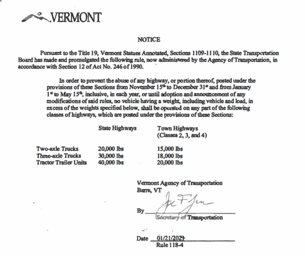 State notice of posted roads