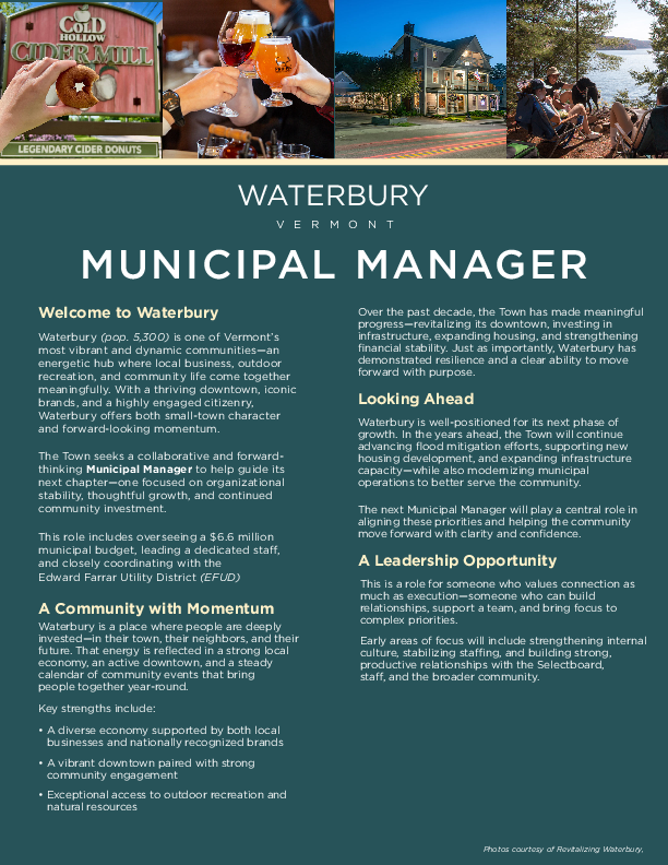 Waterbury Town Manager Brochure